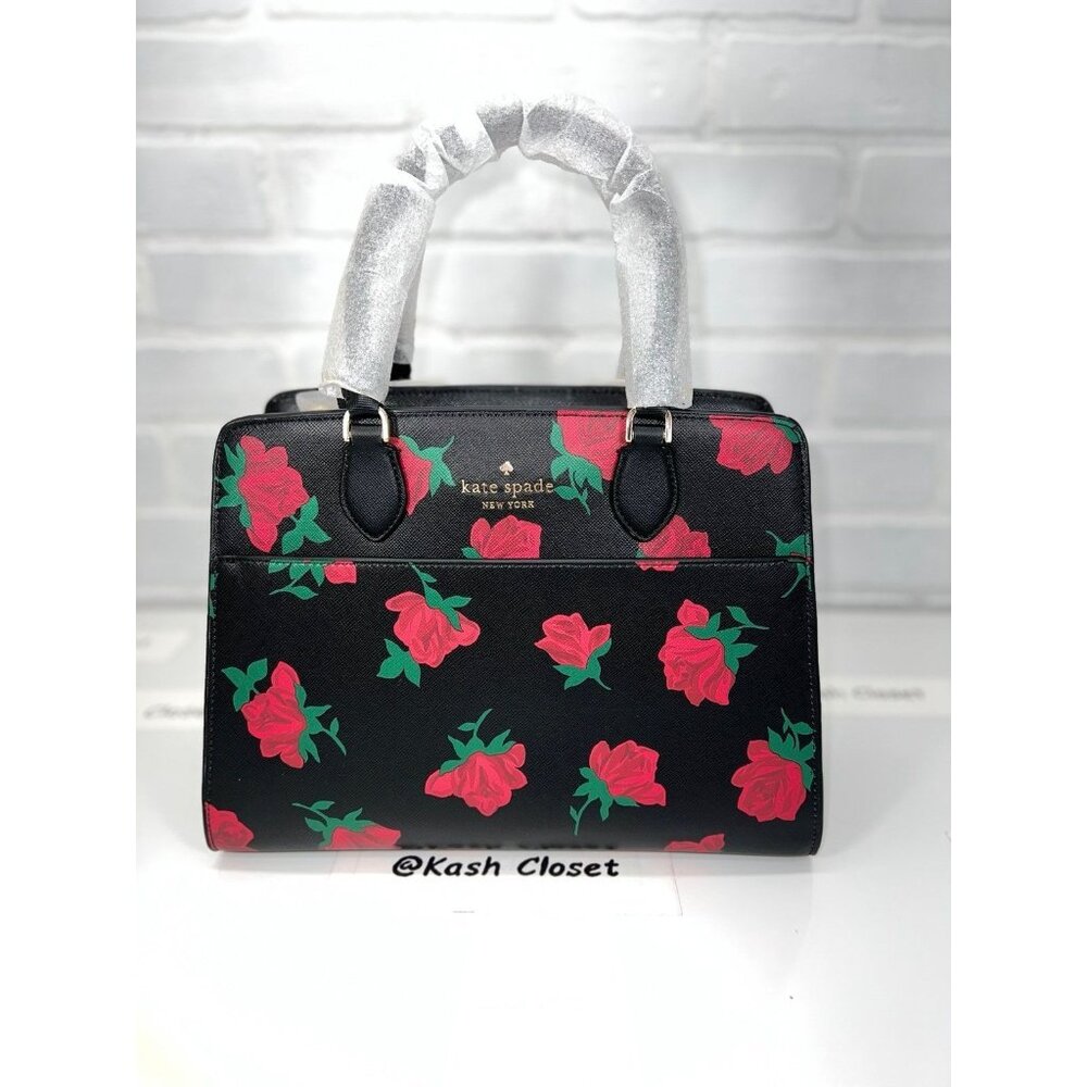 Kate Spade satchel medium madison rose toss printed black multi